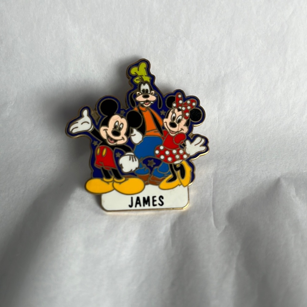 Disney Mickey Mouse, Minnie Mouse, Goofy Collector Pin with "JAMES" name